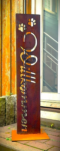 Schild Willkommen -geschwungen- mit Pfoten