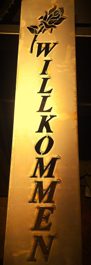 Schild Willkommen Rose am Stiel