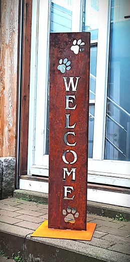 Schild Welcome mit Pfoten