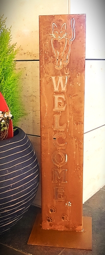 Schild Welcome schreitende Katze