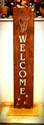 Schild Welcome schreitende Katze