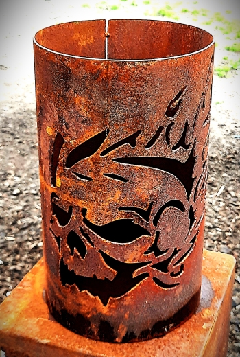 Windlicht Totenkopf in Flammen