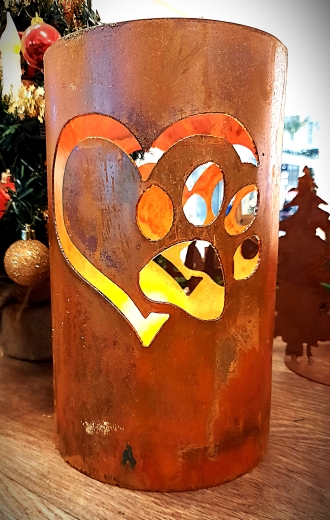 Windlicht Pfote im Herz