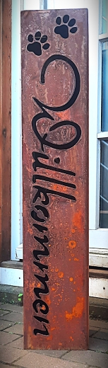 Säule Willkommen -geschwungen- mit Pfoten