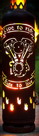 Feuerstelle V- Motor, Totenkopf, Live to ride, Ride to Live