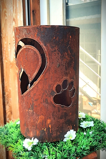 Windlicht Hunde- und Katzenkopf im Herz mit Pfoten