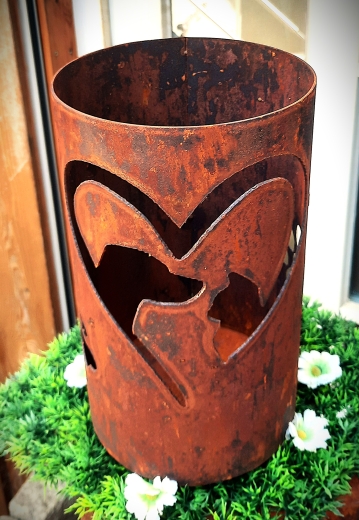 Windlicht Hunde- und Katzenkopf im Herz mit Pfoten