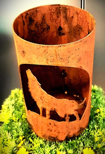 Windlicht Wolf im Mond