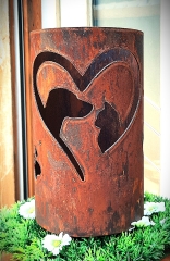 Windlicht Hunde- und Katzenkopf im Herz mit Pfoten